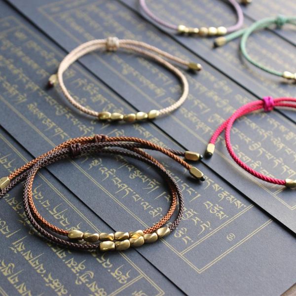

eastisan buddhism handmade tibetan copper beads lucky rope friendship bracelets & couple bangles wax thread wrist jewelry unique, Golden;silver