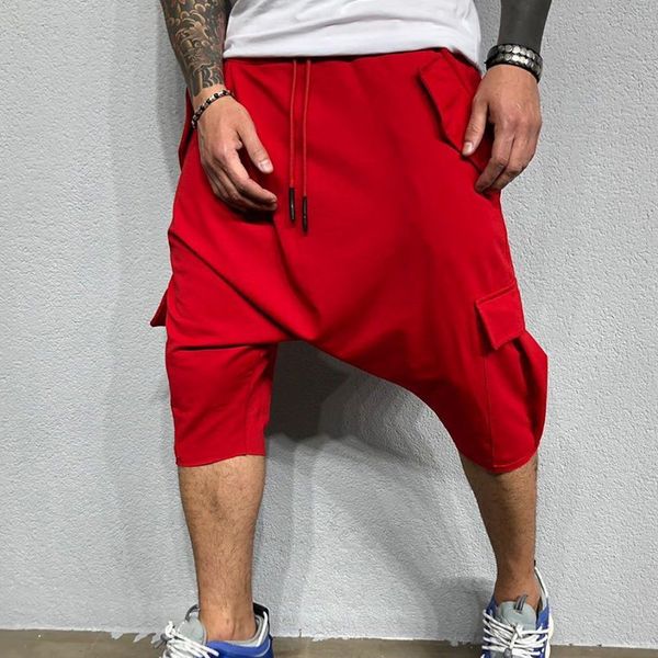 

cysincos men hip hop streetwear casual sport cargo overall pants loose large size calf length trousers harem pants jogger hombre, Black