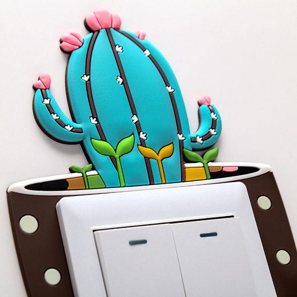 

cute cartoon 3d cactus fluorescent wall silicone on-off switch stickers kids luminous light switch outlet home room decorations