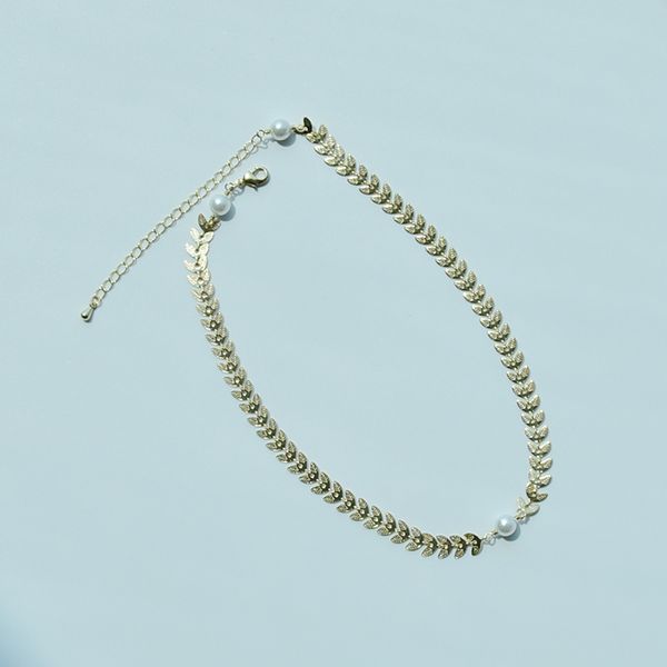 

londany leaf pearl necklace golden leaf double-sided pattern small exquisite short necklace lady student gift, Golden;silver
