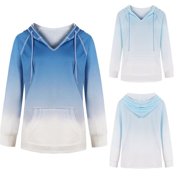 

women's hoodies & sweatshirts women gradient color long sleeve pullover spring autumn streetwear loose top, Black