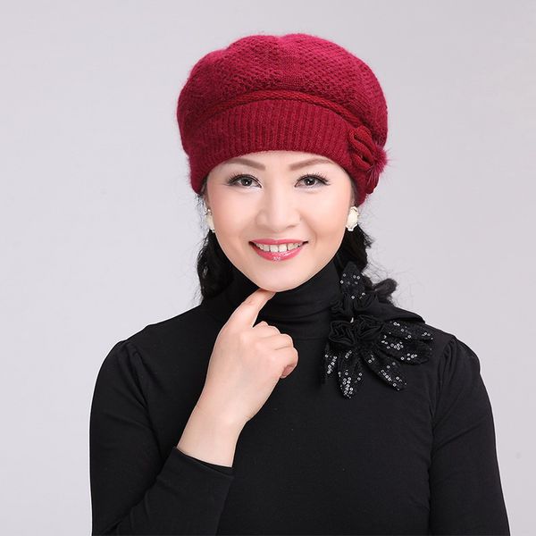

mother thermal hat female winter quinquagenarian hair blended fabric knitted hat the elderly thickening cap knitted, Blue;gray