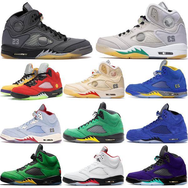 

mens 5s island green basketball shoes jumpman 5 white black metallic retro oregon ducks fire red michigan wings sneakers, White;red