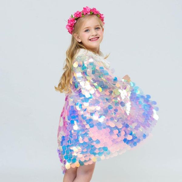 

girls mermaid cloak sequin cape princess sweet cloak christmas halloween costume kids shiny bright party dress up, Blue;gray