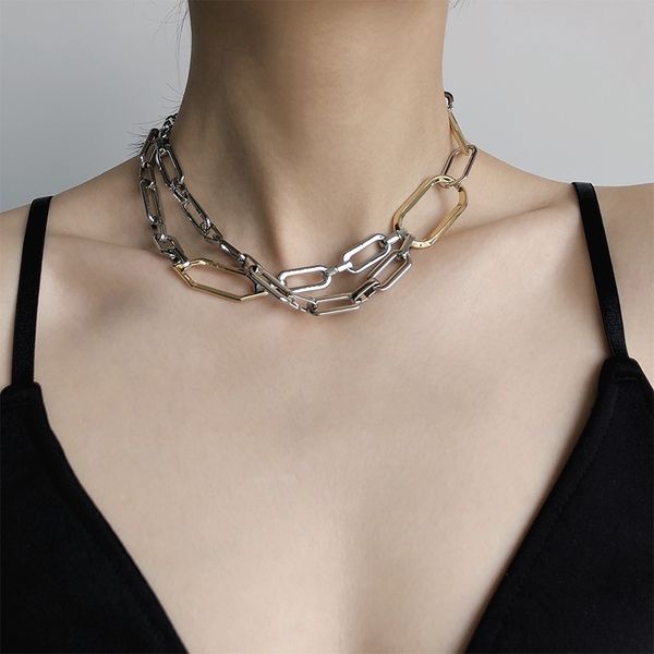 

готические цепи choker ожерелье ручной работы мужчины женщины мужская цепи ожерелья heavy duty padlock choker металл воротник, Silver