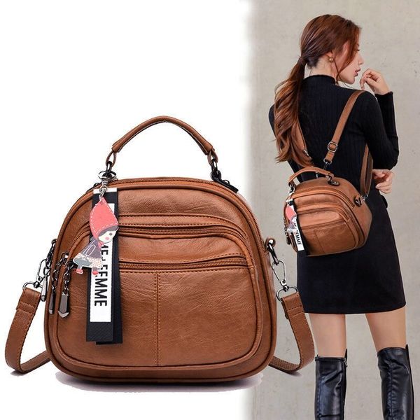 

women shoulder crossbody multifunctional backpack female vintage retro soft leather multi-pocket backpack women small