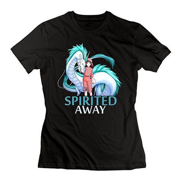 

2019 fashion short creative printed women's spirited away chihiro haku t-shirt blacksummer t-shirt