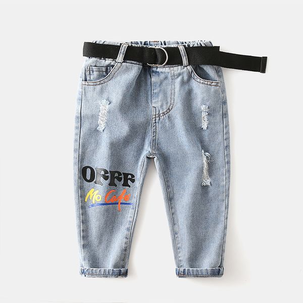 

child boy pants kids children's jeans for girls clothes boys clothing 2 to 8 years old fashion baby ripped print trousers autumn, Blue