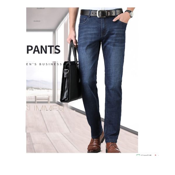 

new summer new men's fashion thin jeans business casual stretch slim jeans classic trousers denim pants male brand black blue