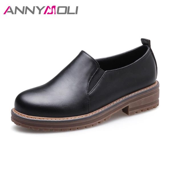 

annymoli flats shoes women loafers slip on sewing casual shoes round toe black oxfords female flat footwear big size 42 43