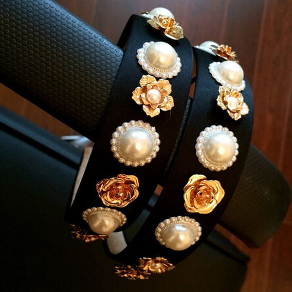 

luxury baroque retro crown full rhinestone &pearl handmade hair bands crystal velvet wide headband wedding hair jewelry women gifts, Silver