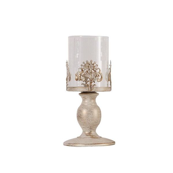 

vintage iron candle holder with glass shade pillar candle lantern european white wedding centerpieces carved flower pattern