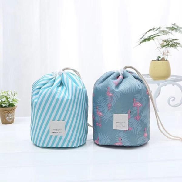 

Women Cosmetic Bag Beauty Makeup Bag Travel Barrel Storage Basket Foldable Waterproof Wash Bag Polka Dot Bathroom Organizer Christmas Gift