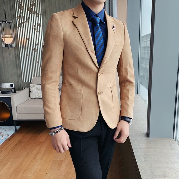 

men's suits & blazers suede leather mens elegant fashion clothes for young men gentleman dress blue 2021 winter trends white, White;black