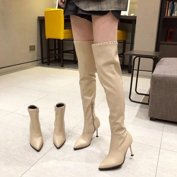 

2020 women black stretch boots 9cm high heels nightclub long over the knee high long thigh boots winter fetish shoes