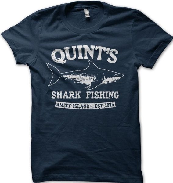 

2019 100% cotton quints shark fishings jaws amity island 1975 navy printed t-shirt summer tee shirt summer tee shirt
