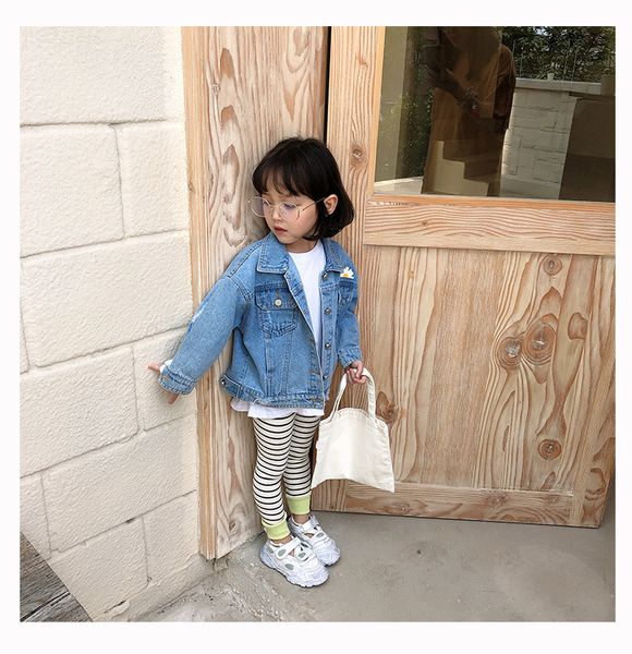

children's clothes denim jacket autumn new 2020 korean version of the girl's printed shirt jacket small daisy denim coat, Blue;gray