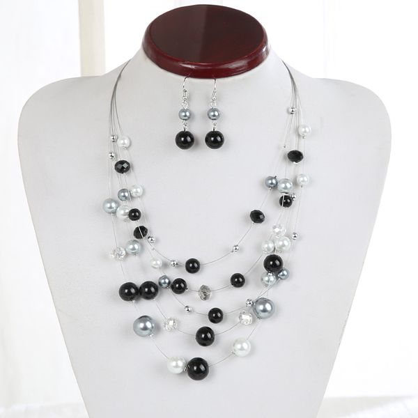 

2020 new fashion jewelry silver color multilayer chain imitation pearls necklaces for women wedding bride necklace, Golden;silver