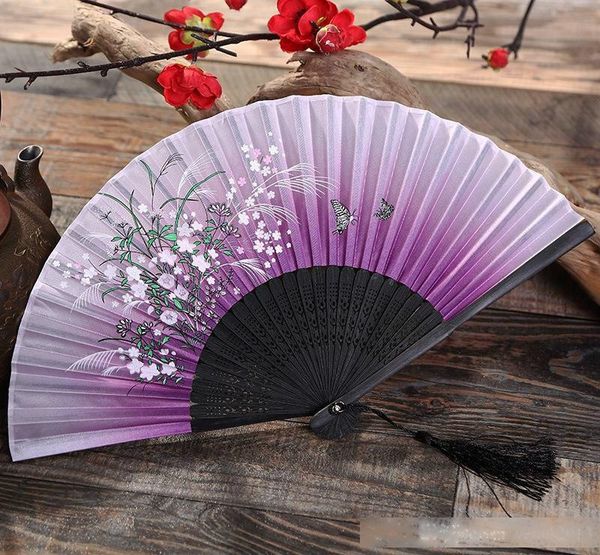 

wholesale women folding fans cherry blossoms bamboo hand fan silk fan tabledecor arts and crafts