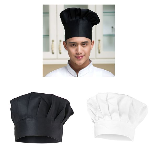 

10pcs elastic chef hat baker bbq kitchen cooking hat costume cap white black