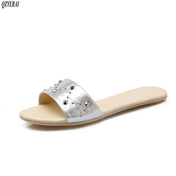 

new summer 2020 women's slippers flats rivets slipper beach comfortable women shoes size 34-43, Black