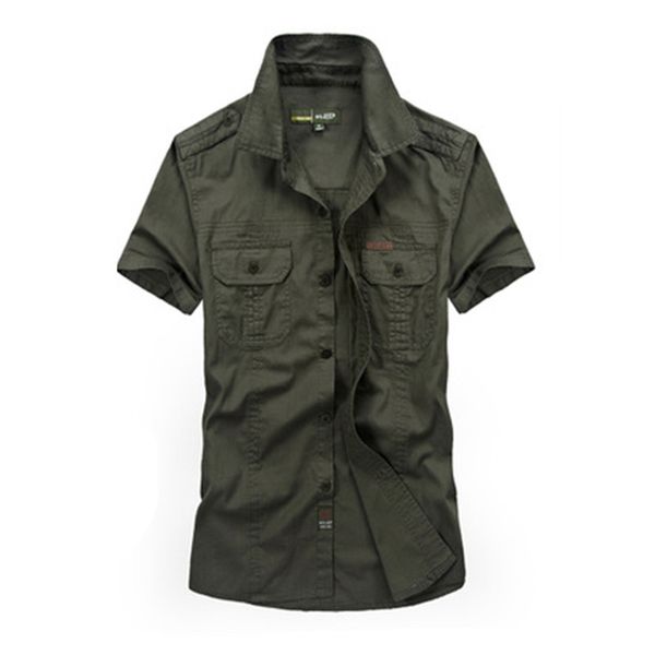 

plus size  -5xl summer men 's casual brand short sleeve shirt man 100 %pure cotton afs jeep khaki shirts army green clothing, White;black