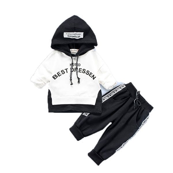 

spring autumn new children cotton clothes sets baby girl boys sports kids hooded t shirt pants 2pcs kids casual suits tracksuits, White