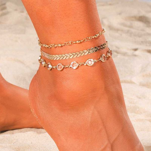 

en 2020 new crystal beads bohemian anklet set woman fishbone chain crystal bracelet girls summer anklet feet, Red;blue