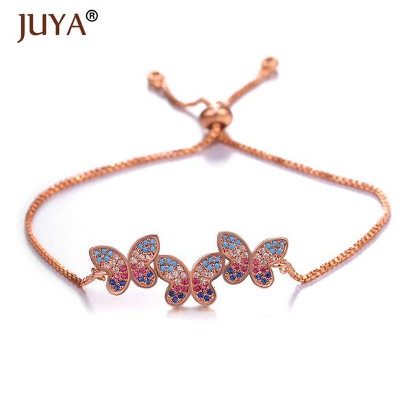 

juya boho romantic color cubic zirconia crystal cz butterfly bracelets for women in gold rose gold color adjustable chain, Black