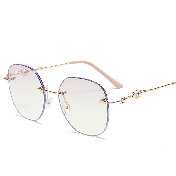 

stylish classic rimless anti blue light glasses for women fashion square sweet multicolor gradient metal eyeglasses computer gam, White;black