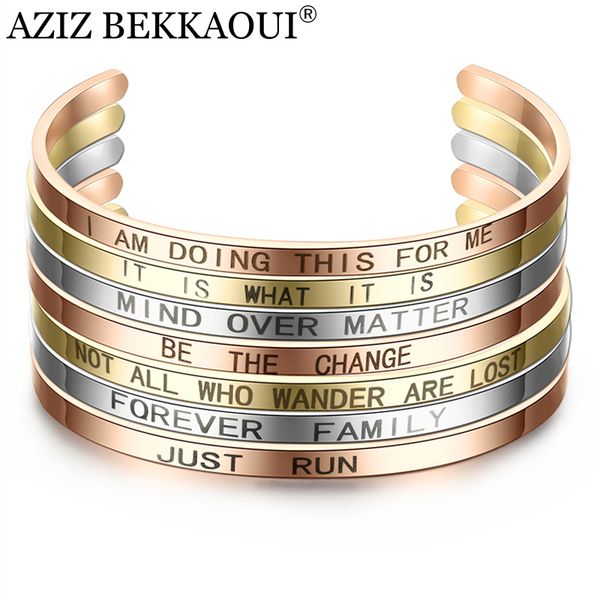 

bangle aziz bekkaoui simple rose gold cuff bangles for women letter just run stainless steel jewelry gift drop, Black