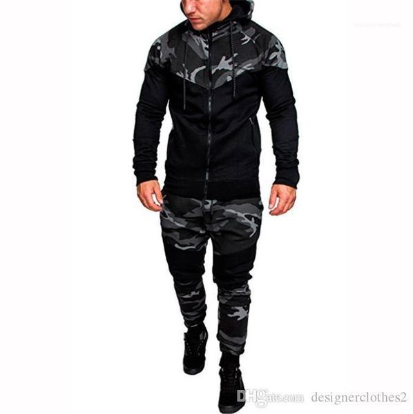 

panelled hoodies pants 2pcs clothing sets pullover outfits mens clothing mens fashion hooded tracksuits camouflage designer, Gray
