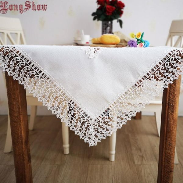 

table cloth creative patchwork design 85-90cm square solid white color wide embroidered lace thick polyester tablecloth