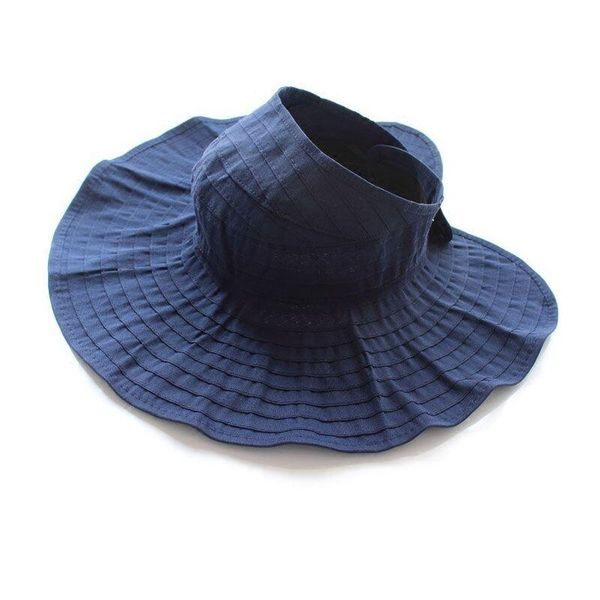 

wide brim hats summer woman sun hat female solid color cap korea wild fashion ride folding empty beach visor, Blue;gray