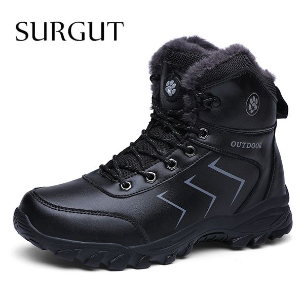 

surgut men boots men winter shoes plus size 39~49 warm ankle botas hombre for leather snow boots plush winter outdoor shoes, Black