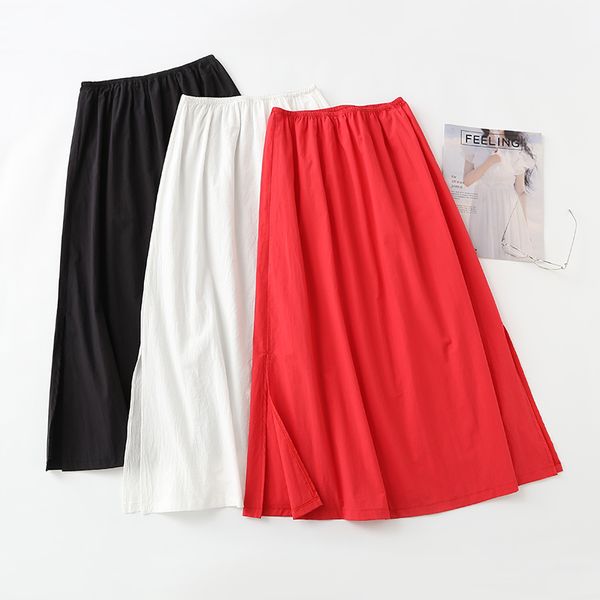 

cotton underskirt literary slip dress mid length black a line basic skirt thin non-static side slits 80cm long petticoat 2020, Black;red