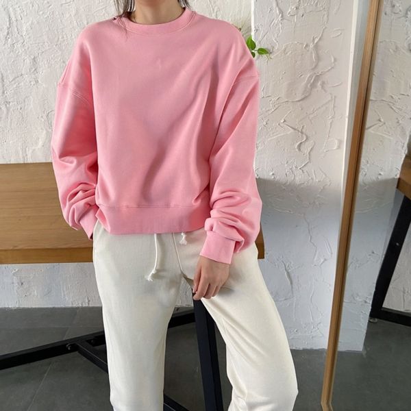 

2020 autumn and winter simple style washed cotton terry loose wide pullover thick all-match fluorescent pullover sweater sweater for, Black