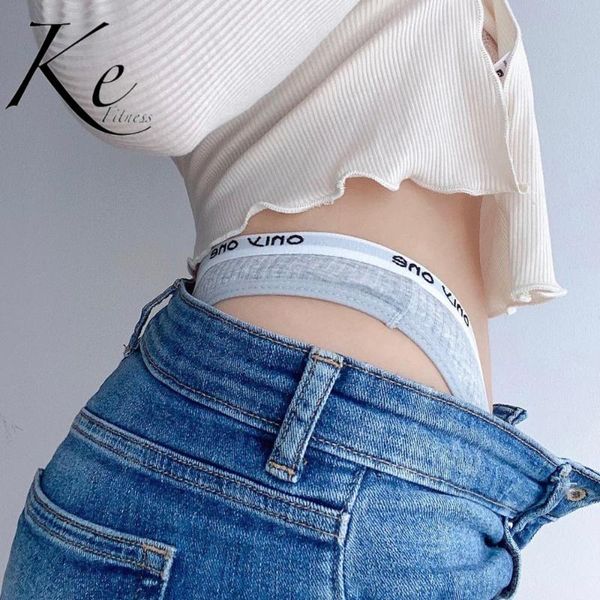 

ke pure cotton letter belt high elastic sports thong women low high waist seamless european american fitness t panty, White;black
