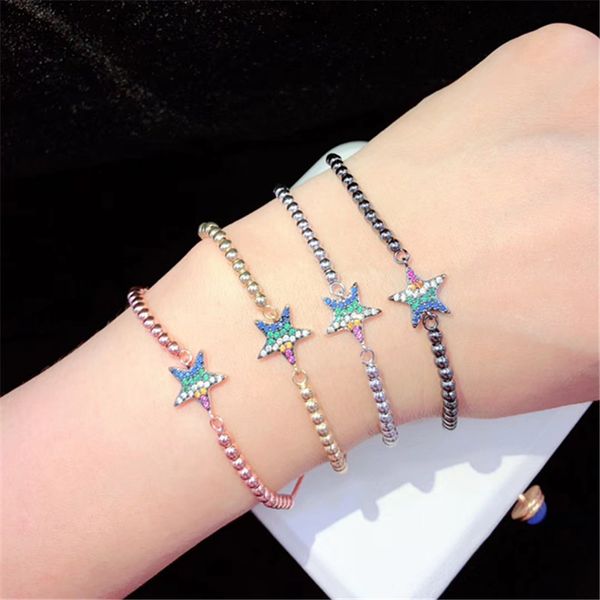 

link, chain 10pcs/lot brass bracelet pave cubic zirconia small star adjustable fashion jewelry, Black