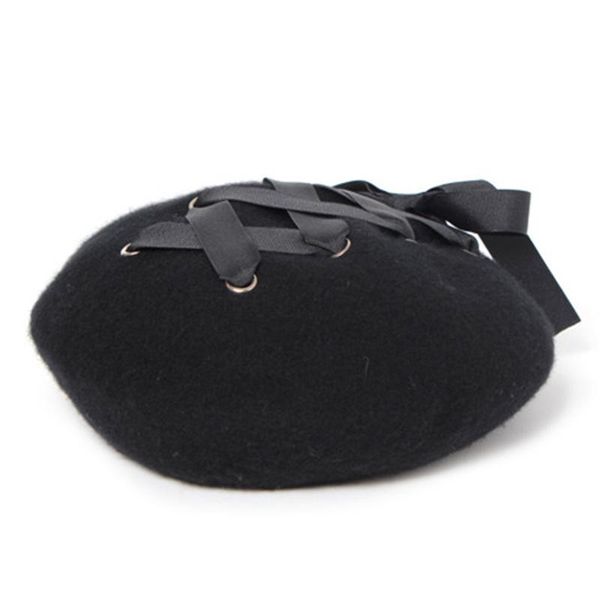 

bowknot hats warm cap winter wool lace up beret, Blue;gray