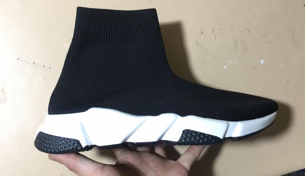 

designer shoes mens fasion speed elastic knit sock effect ankle boot shocking absorber sneakers for men women size 35-46, Black