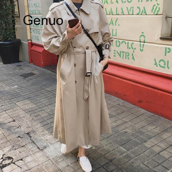 

british double breasted oversized long trench coat women windbreaker fashion female turn-down collar long overcoats winter 2020, Tan;black