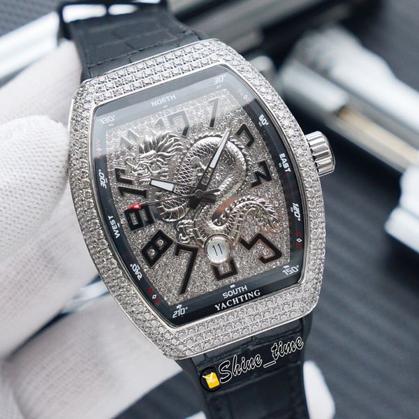 

new 44mm v 45 sc dt yachting dragon king miyota automatic mens watch full diamond dial silver case rubber strap sport watches shine_time, Slivery;brown