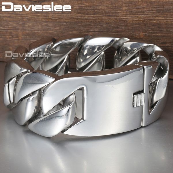 

davieslee 31mm 21cm polished 316l stainless steel bracelet for men silver color curb cuban link men's jewelry dlhb23, Black