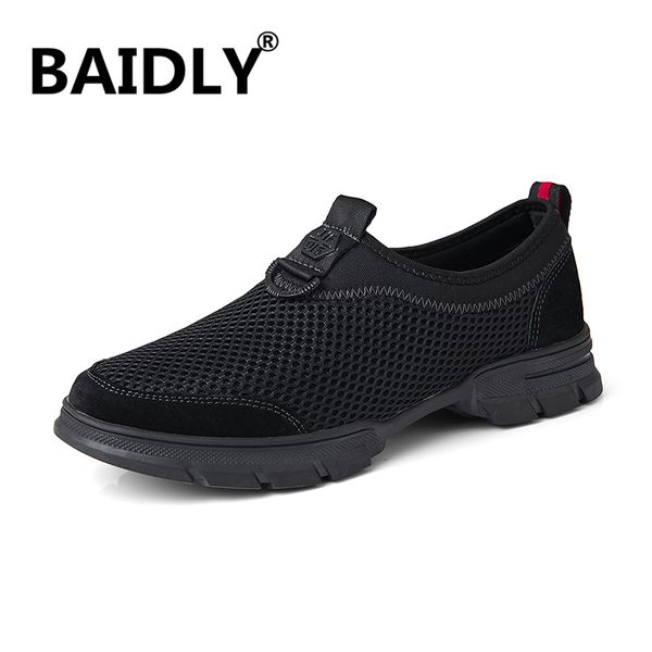 

quality light net men shoes summer breathable mesh casual shoes fashion summer soft flats flying male walking footwears, Black