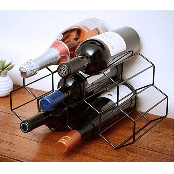

modern metal honeycomb wine rack wine bottle storage beehive tablerack hexagon 9 bottle holder display, Pink;blue