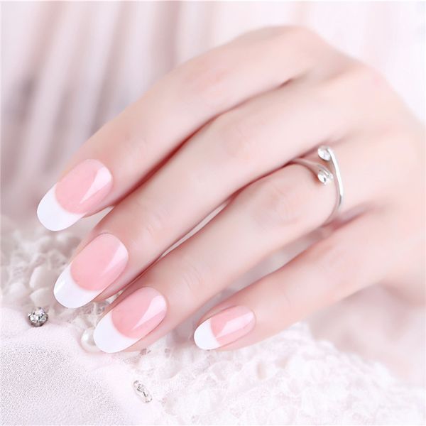 

false nails 24pc pink nude white french fake kit round square uv gel press on for girl full cover wear finger nail art tip, Red;gold