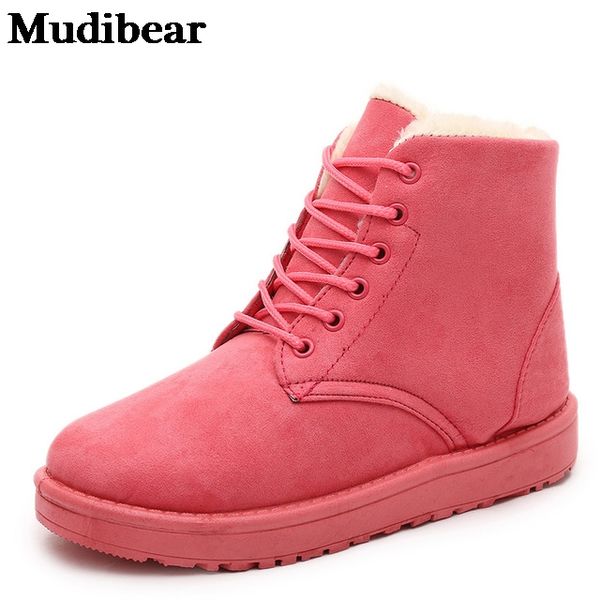 

mudibear snow boots classic heels women winter boot warm fur plush insole ankle boots women shoes lace-up shoes comfortable, Black