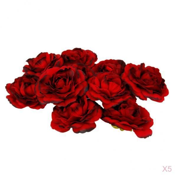 

50x artificial camellia flower heads silk rose home wedding decor wine red