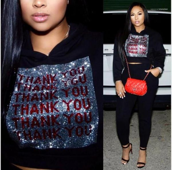 

sweatshirts casual pullover for women thank you letter women hoodies black color long sleeve hooded crop top